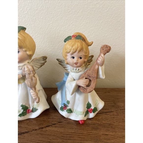 Vintage Homco #5551 Christmas Angels Musical Instruments Set of 4 Figurines - Picture 5 of 10